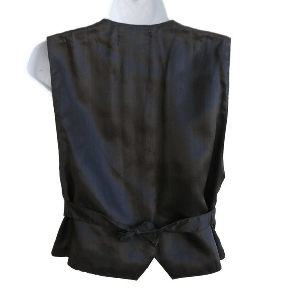 Vintage Cache Heavy Beaded Snap Front Vest Black Satin Back Tie Cincher S - Picture 4 of 7